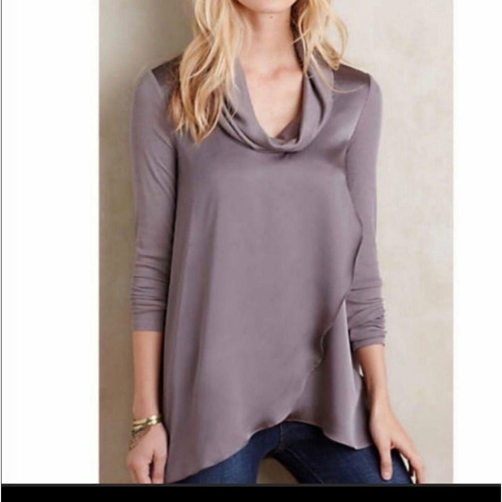 Deletta Cowl Neck Drape Front Long Sleeve Tunic